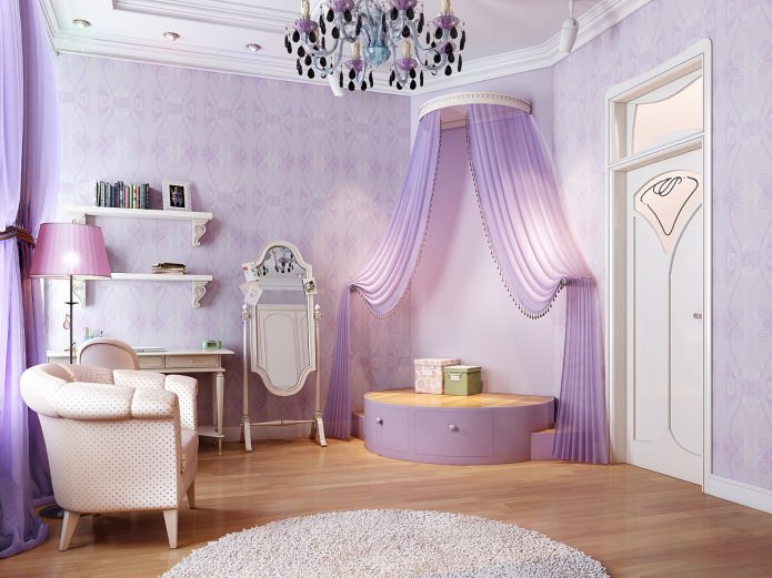 lila kinderkamer in een klassieke stijl