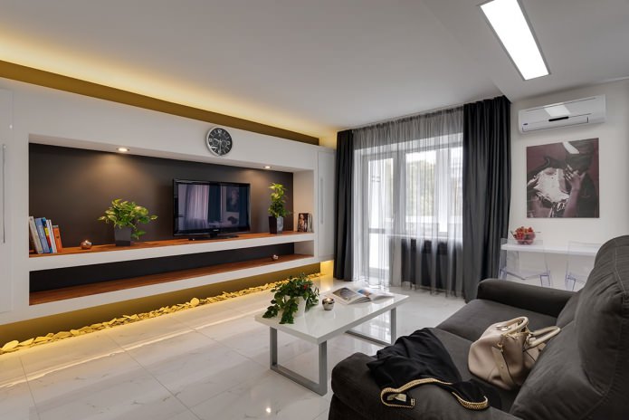 Interieur van een keuken-woonkamer in een moderne stijl