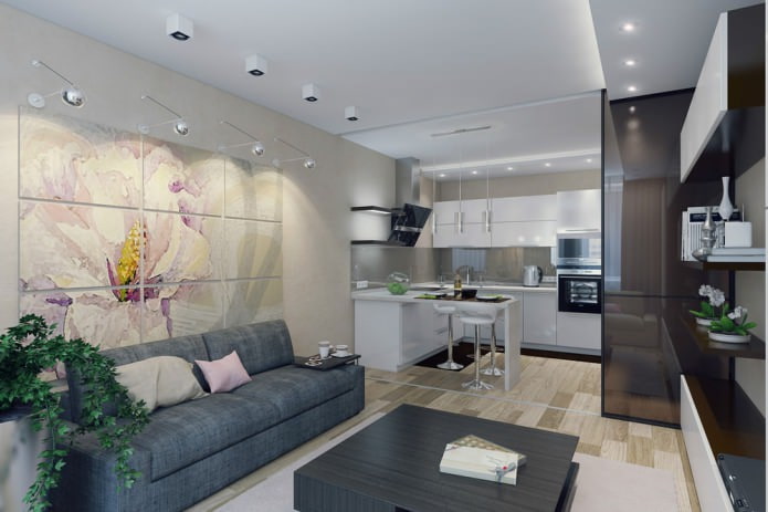 Interieur van een woonkeuken in moderne stijl