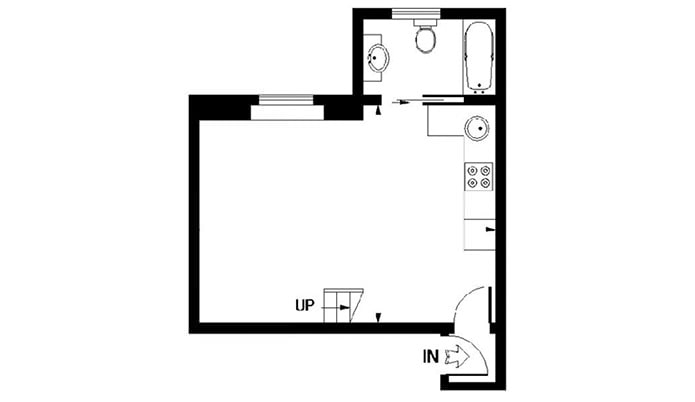 indeling van een studio met een tweede verdieping
