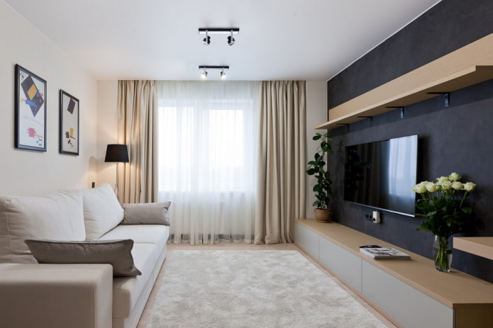 woonkamer van 18 vierkante meter in een moderne stijl