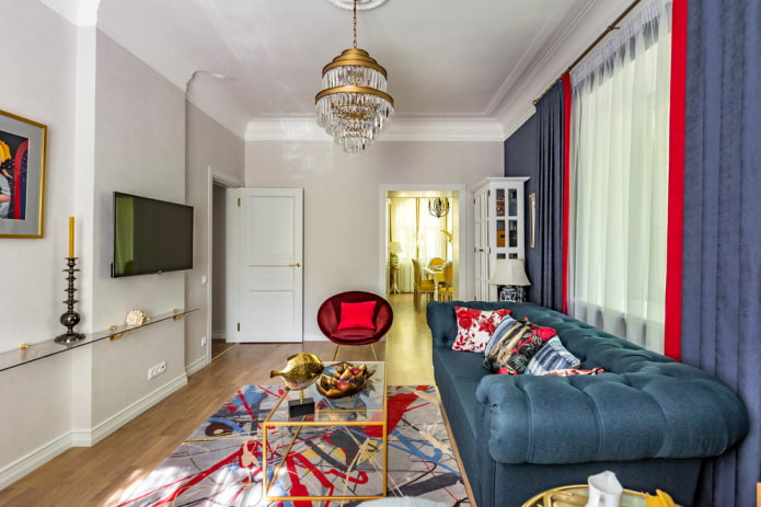 interieur van een doorloopwoonkamer van 18 vierkante meter