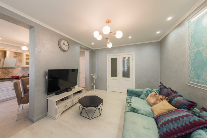 interieur van een doorloopwoonkamer van 18 vierkante meter