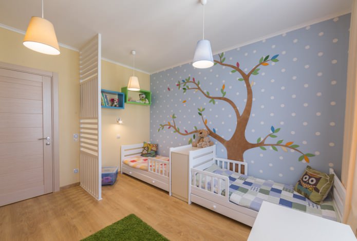 Achtergrond voor een kinderkamer voor kinderen van verschillende geslachten