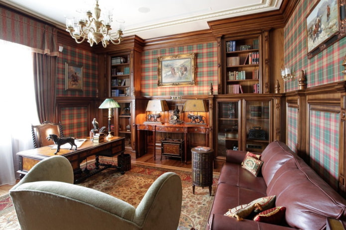 interieur van een studeerkamer in Engelse stijl