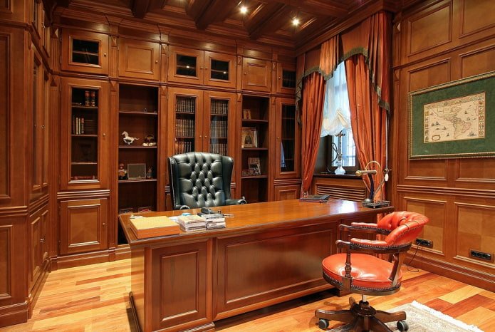 interieur van een studeerkamer in Engelse stijl