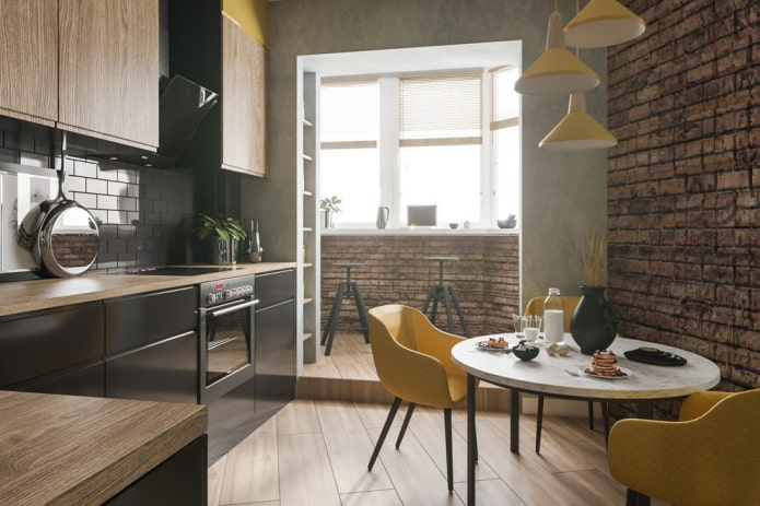 keukeninterieur van 8 m? met balkon