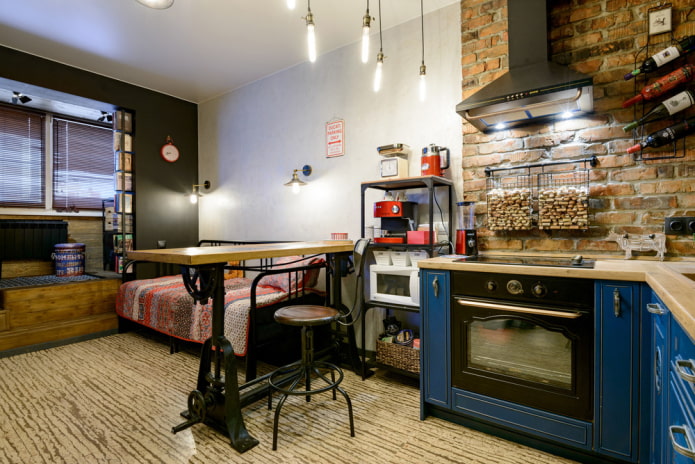 keuken-woonkamer van 17 vierkante meter in loftstijl