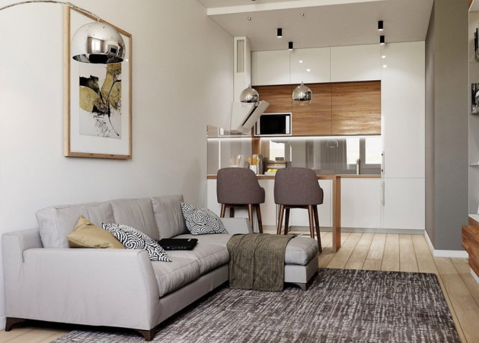 keuken-woonkamer van 17 vierkante meter in Scandinavische stijl