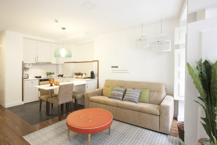 ontwerp van een keuken-woonkamer van 17 vierkante meter