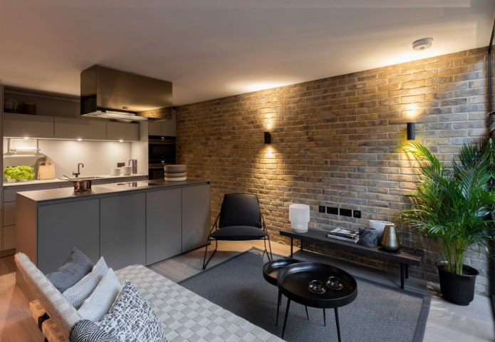 ontwerp van een keuken-woonkamer van 17 vierkante meter