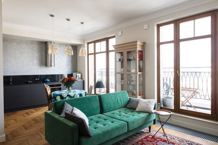 inrichting van een keuken-woonkamer met een oppervlakte van 20 vierkante meter