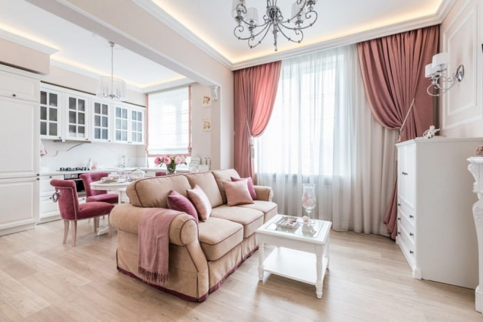 interieurontwerp van een keuken-woonkamer met 20 ruimtes