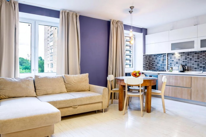 interieurontwerp van een woonkeuken van 20 vierkante meter