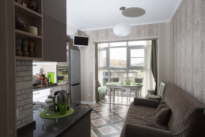 meubels in het interieur van een keuken gecombineerd met een loggia
