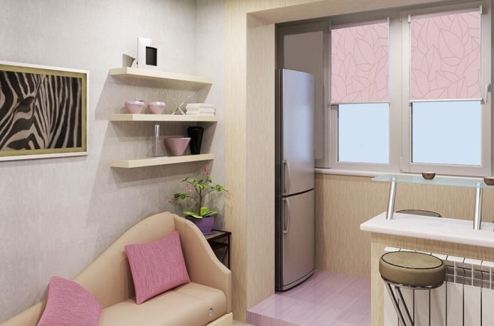 meubels in het interieur van een keuken gecombineerd met een loggia