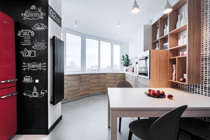 plattegrond van een keuken gecombineerd met een loggia