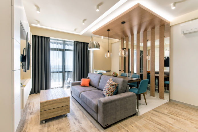 verlichtingsontwerp in het interieur van gecombineerde kamers