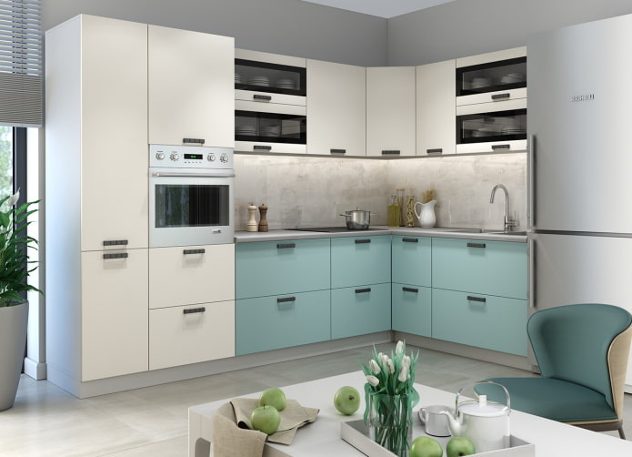 wit en turquoise keukenset