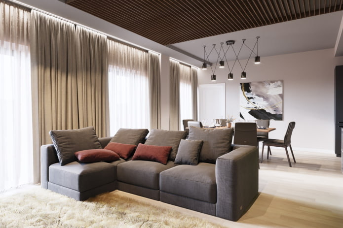 woonkamerontwerp in het interieur van een appartement van 100 vierkante meter