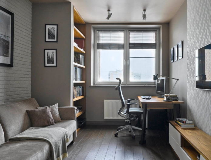 kantoorontwerp in het interieur van een appartement van 100 vierkante meter