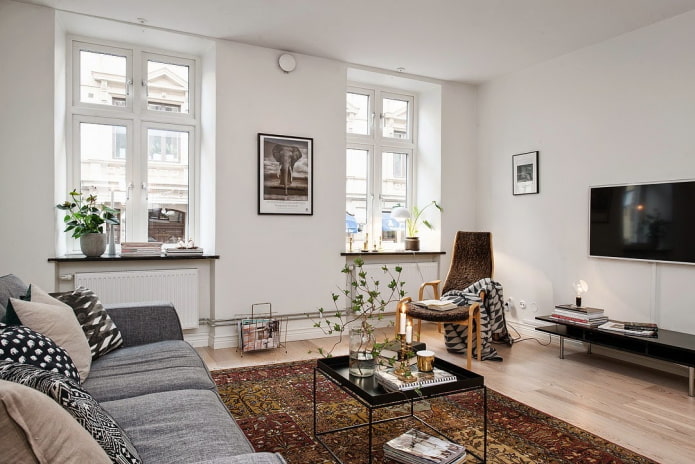 interieur van een appartement van 100 vierkante meter in Scandinavische stijl