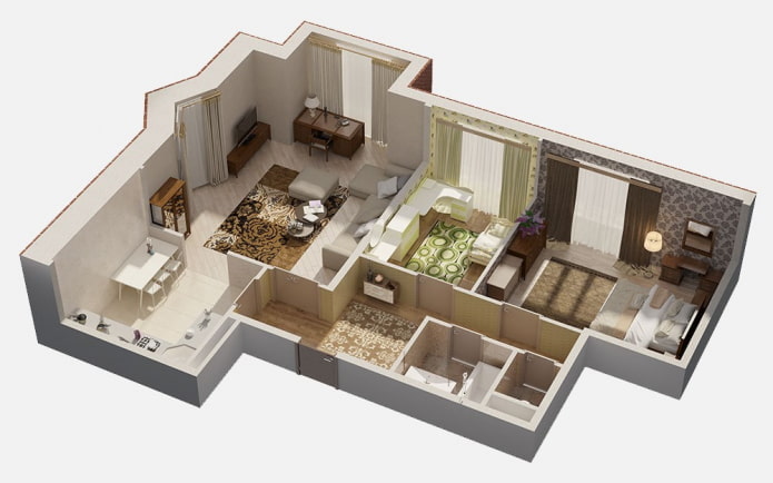 indeling van een appartement van 100 vierkante meter