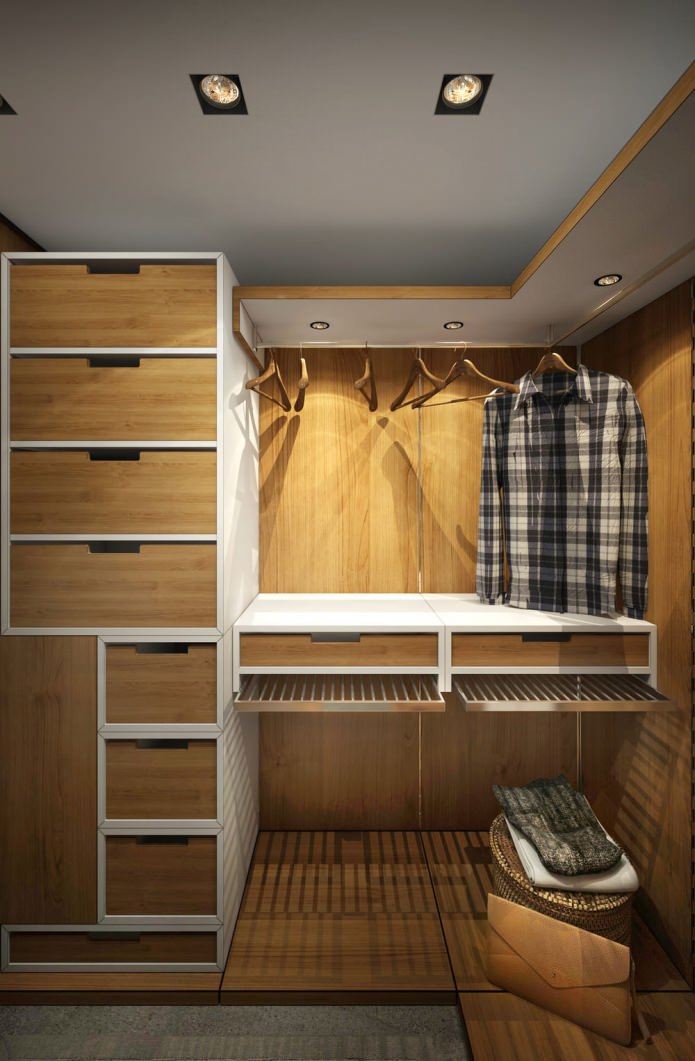 kleedkamer in het ontwerp van een klein appartement van 15 m?.