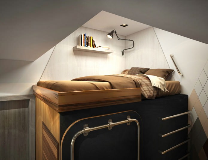 slaapgedeelte in het ontwerp van een klein appartement van 15 m?.