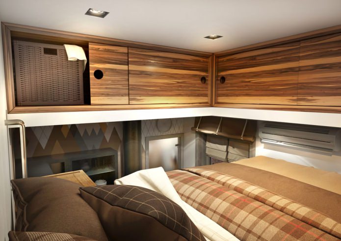 Slaapgedeelte in het ontwerp van een klein appartement van 15 m?.