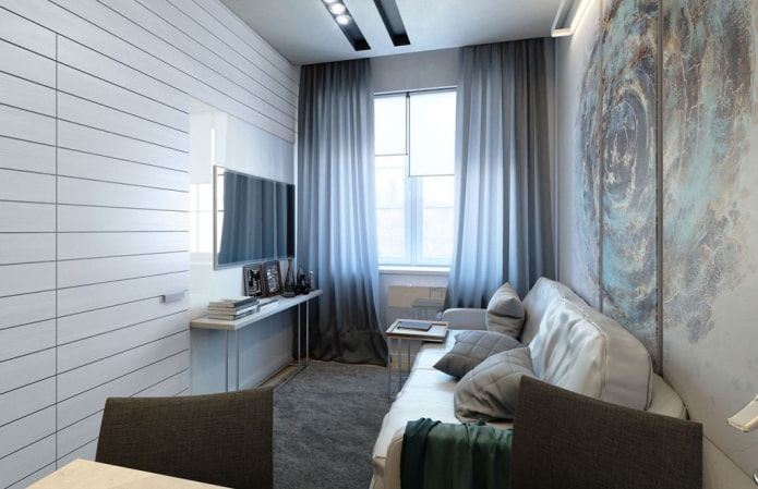 woonkamerontwerp in het interieur van een appartement van 35 vierkante meter