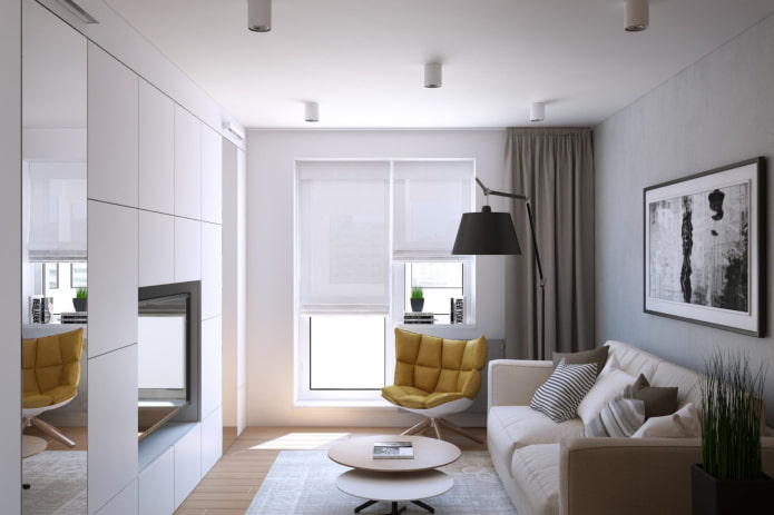 woonkamerontwerp in het interieur van een appartement van 35 vierkante meter