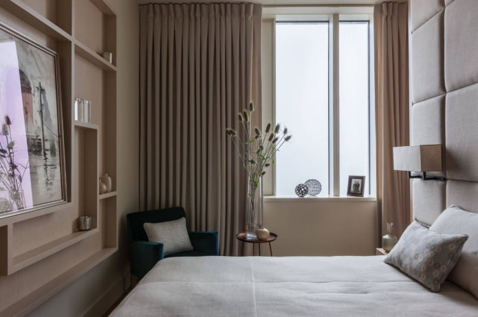 slaapkamerontwerp in het interieur van een appartement van 35 vierkante meter