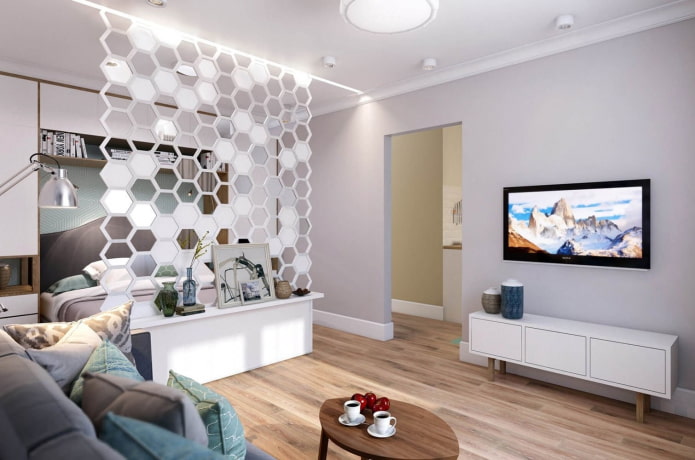 zonering in het interieur van een appartement van 35 vierkanten