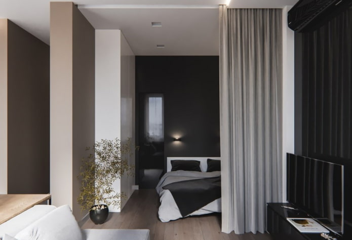 zonering in het interieur van een appartement van 35 vierkante meter