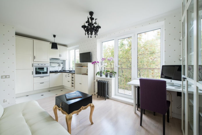 ontwerp van een tweekamerappartement in Europese stijl van 35 vierkante meter