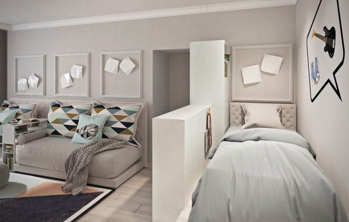 kinderkamerontwerp in het interieur van een appartement van 35 vierkante meter