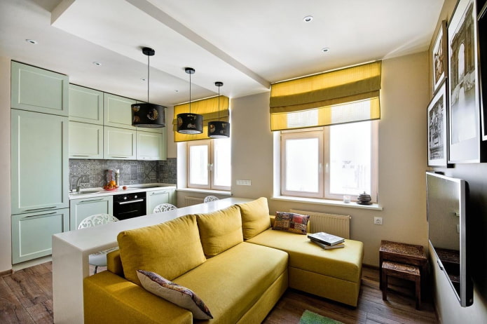 ontwerp van een tweekamerappartement in Europese stijl van 35 vierkante meter