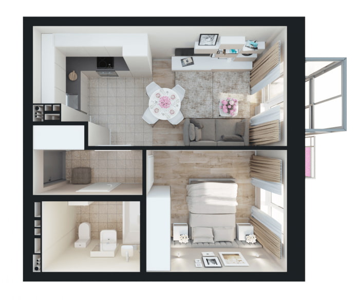 Indeling van een appartement van 35 m?.