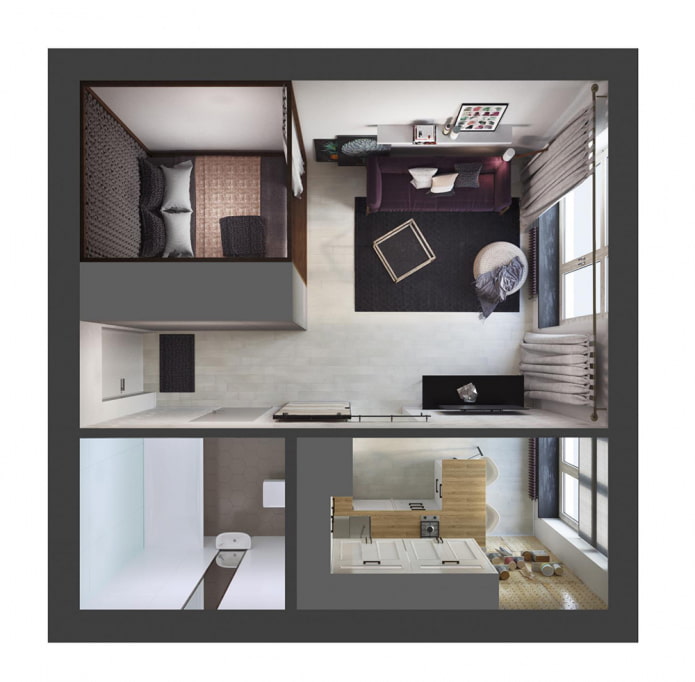 Indeling van een appartement van 35 m?.