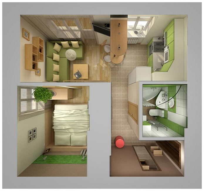 Indeling van een appartement van 35 m?.