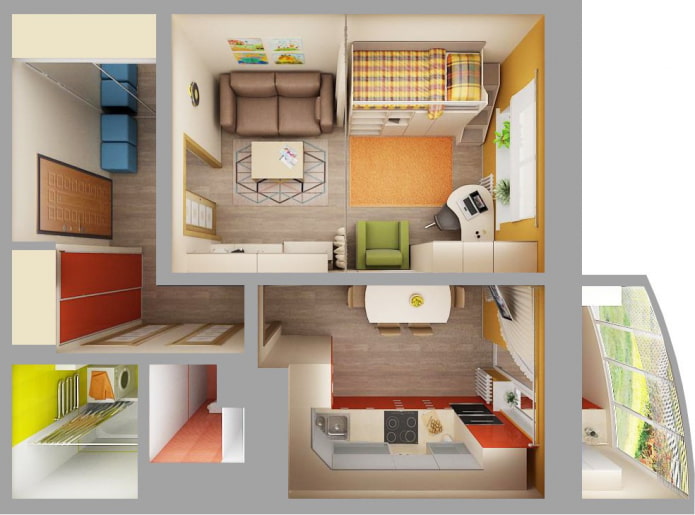 Indeling van een appartement van 35 m?.