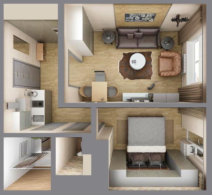 Indeling van een appartement van 35 m?.