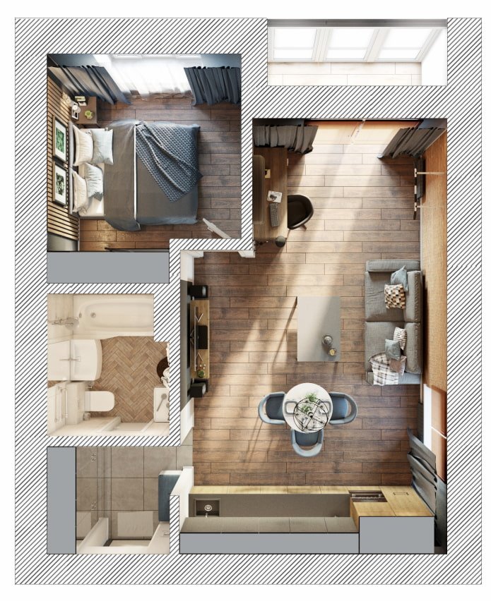 Indeling van een appartement van 35 m?.