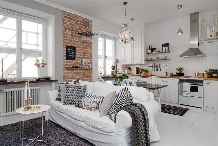 interieur van een appartement van 36 vierkante meter in Scandinavische stijl