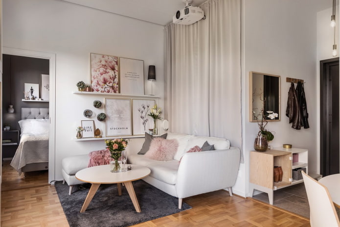 woonkamerinterieur in een appartement van 36 vierkante meter