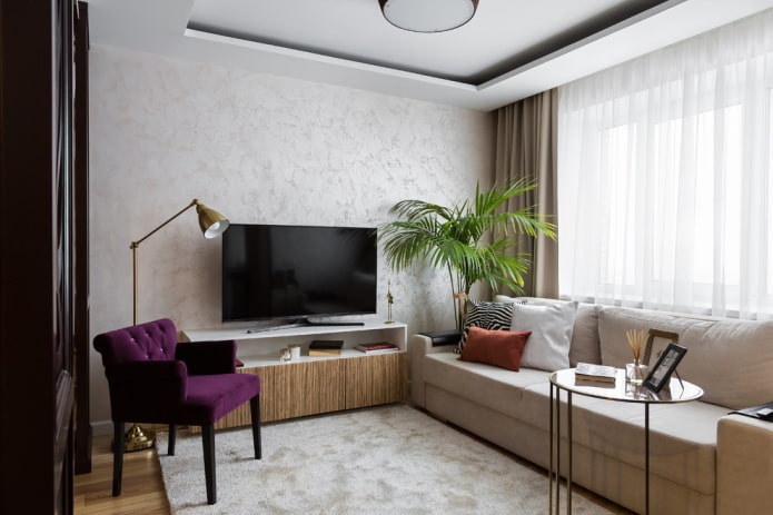 woonkamerinterieur in een appartement van 36 vierkante meter