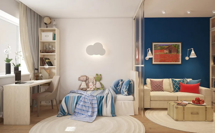 kinderkamerinterieur in een appartement van 36 vierkante meter