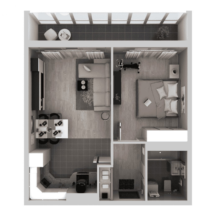 Indeling appartement van 36 vierkante meter
