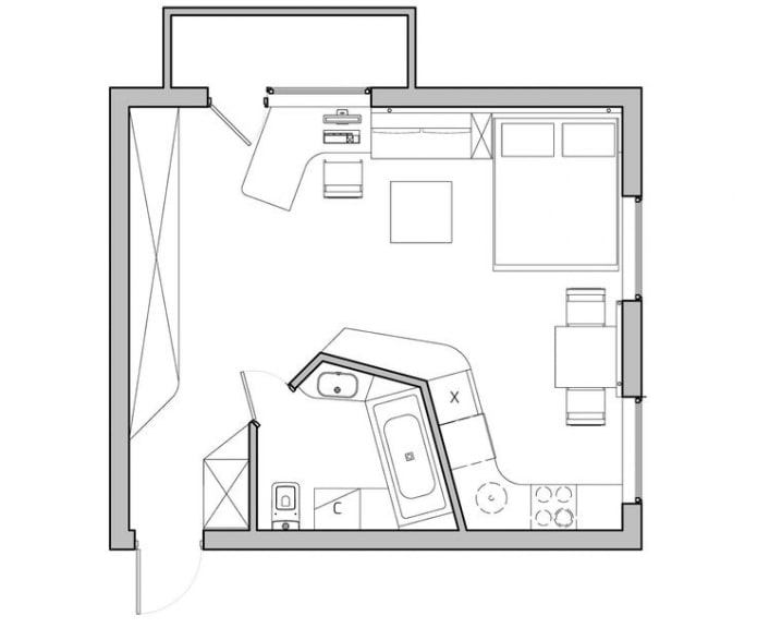 Indeling appartement van 36 vierkante meter